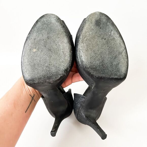 Gucci Heels Stardust Charlotte Black Glitter Horsebit D'Orsay Peep Toe Pumps 37, - Picture 11 of 13